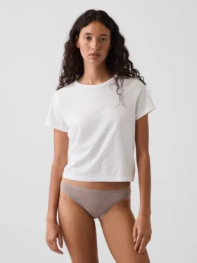 Bikini de algodón orgánico elástico con ribete de encaje, de máxima suavidad