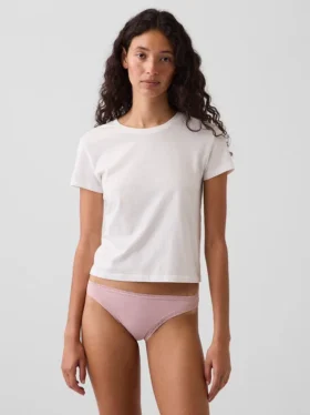 Bikini de algodón orgánico elástico con ribete de encaje, de máxima suavidad