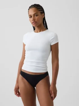 Bikini de algodón orgánico elástico con ribete de encaje, de máxima suavidad