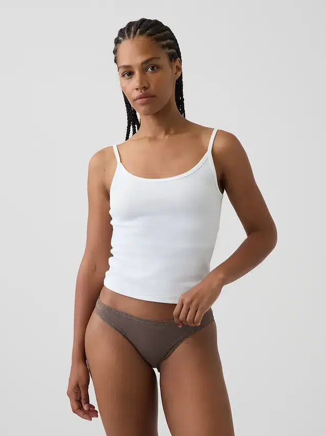 Bikini de algodón orgánico elástico con ribete de encaje, de máxima suavidad
