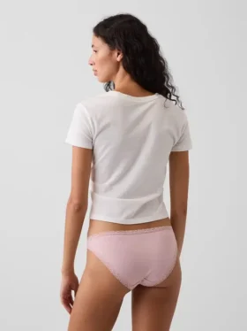 Bikini de algodón orgánico elástico con ribete de encaje, de máxima suavidad