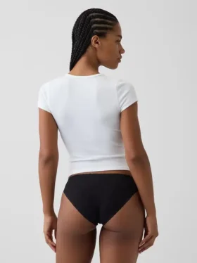Bikini de algodón orgánico elástico con ribete de encaje, de máxima suavidad