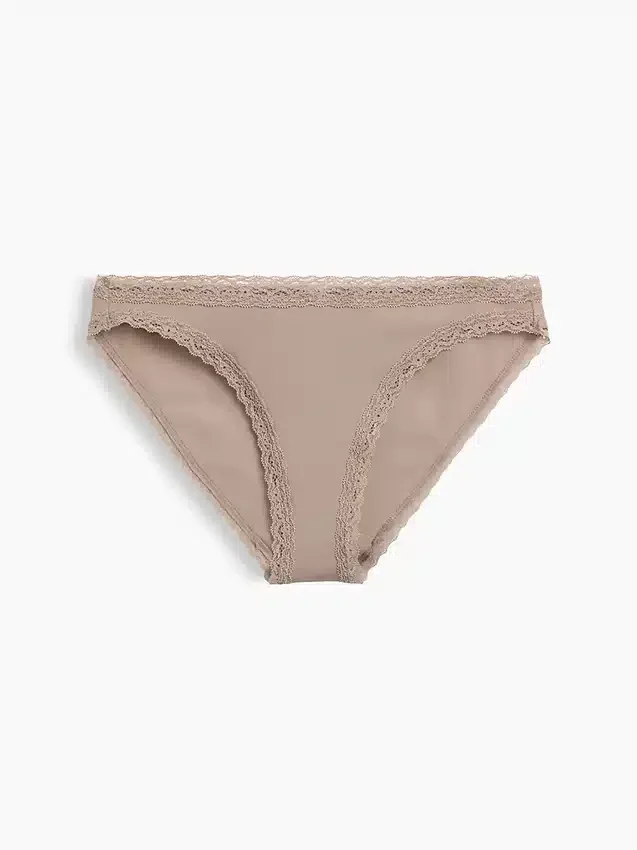 Bikini de algodón orgánico elástico con ribete de encaje, de máxima suavidad