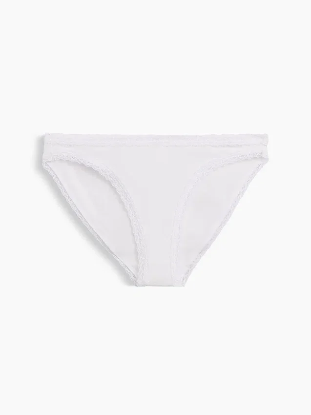 Bikini de algodón orgánico elástico con ribete de encaje, de máxima suavidad