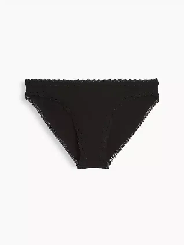 Bikini de algodón orgánico elástico con ribete de encaje, de máxima suavidad