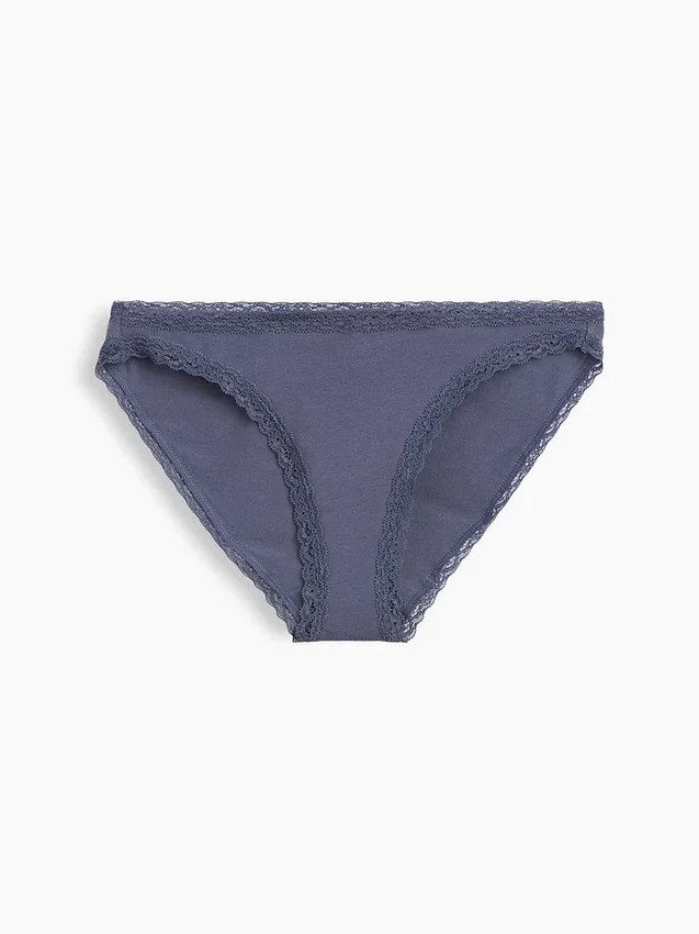 Bikini de algodón orgánico elástico con ribete de encaje, de máxima suavidad