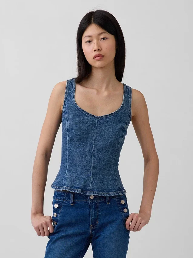 Blusa ajustada de denim con peplum