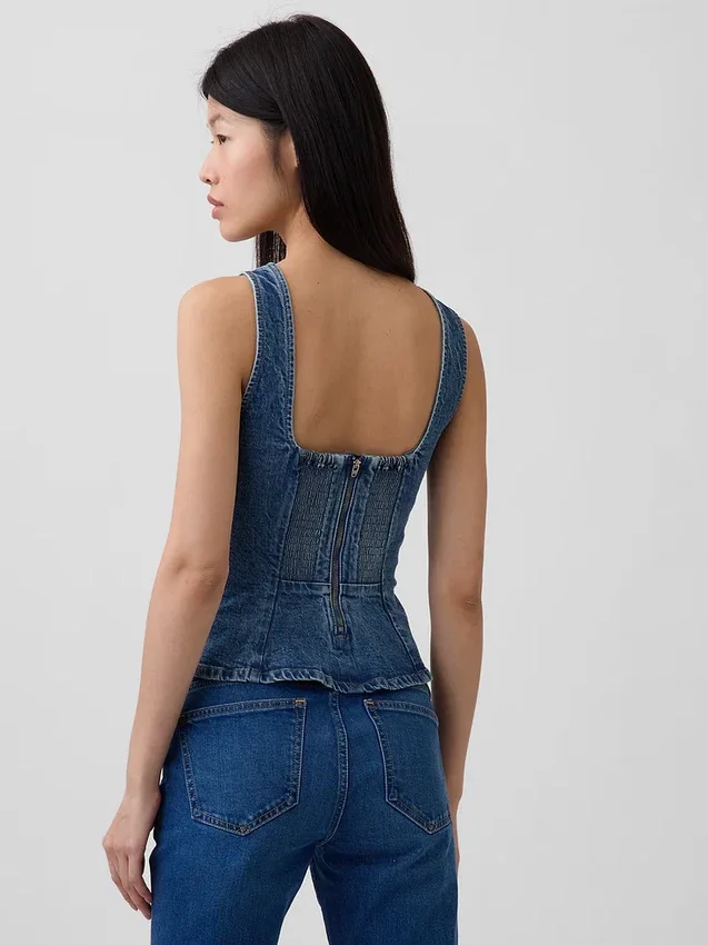 Blusa ajustada de denim con peplum