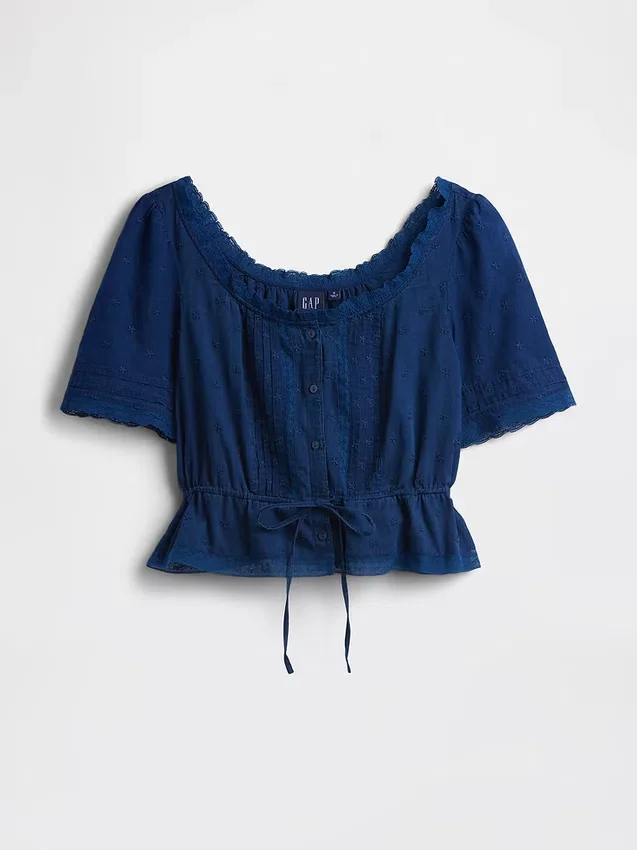 Blusa con peplum y ribete de encaje