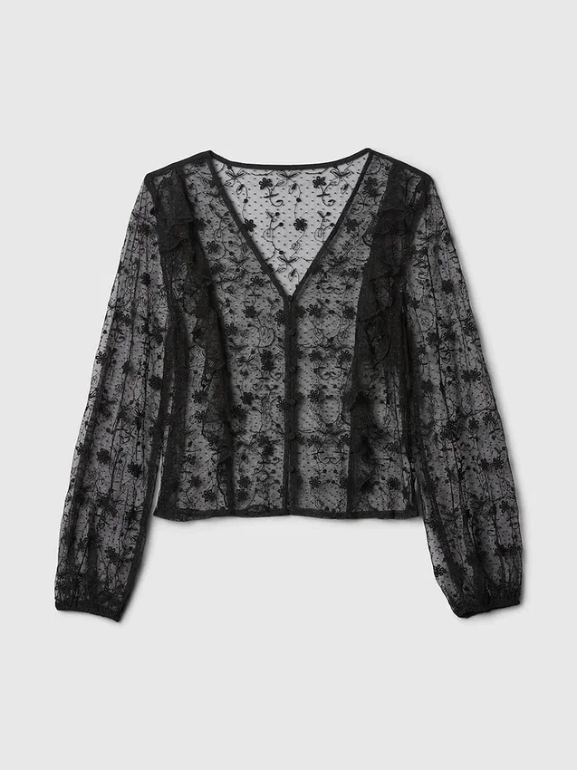 Blusa con volantes de encaje reciclado
