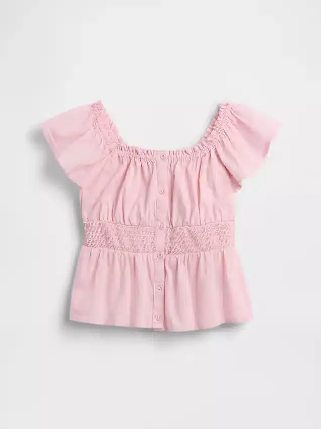 Blusa infantil con mangas onduladas y botones en la parte delantera