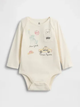Body de algodón orgánico con bolsillo y logotipo de Nueva York de la colección «Baby First Favorites»
