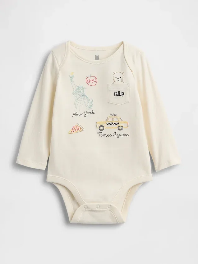 Body de algodón orgánico con bolsillo y logotipo de Nueva York de la colección «Baby First Favorites»