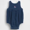 Body de denim con volantes de gasa de algodón para bebé