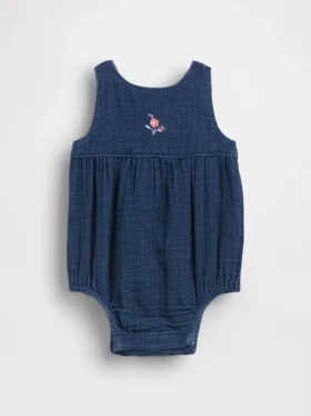Body de denim con volantes de gasa de algodón para bebé