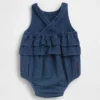 Body de denim con volantes de gasa de algodón para bebé