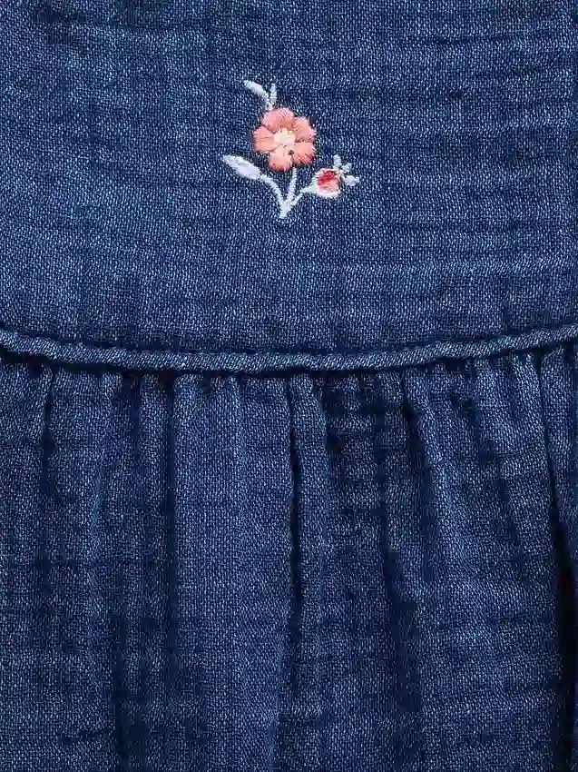 Body de denim con volantes de gasa de algodón para bebé