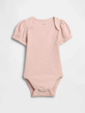 Body de manga abullonada con tejido de canalé fino de la colección «Baby First Favorites»