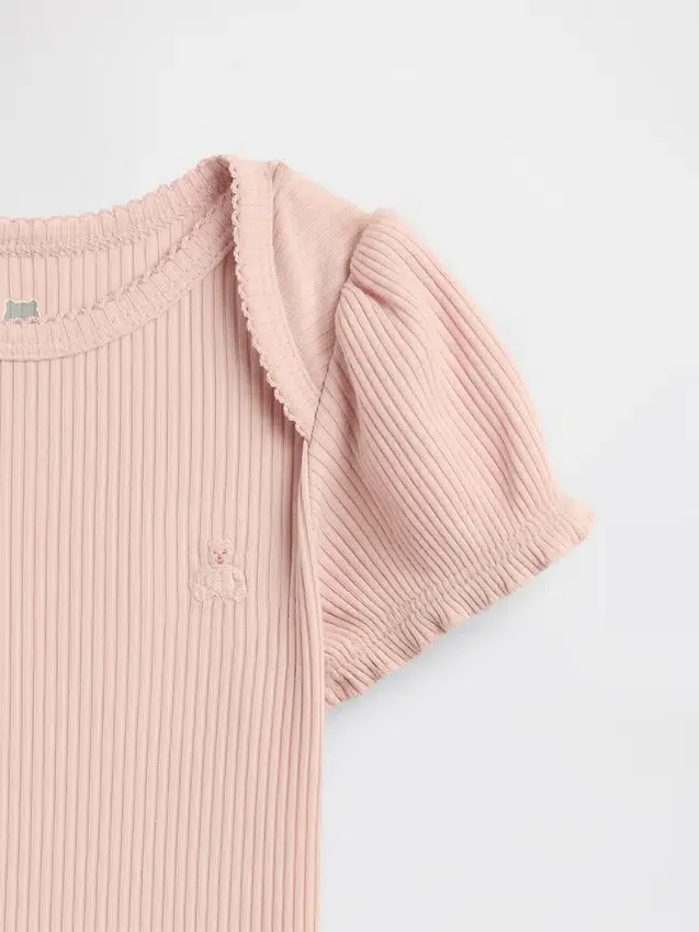 Body de manga abullonada con tejido de canalé fino de la colección «Baby First Favorites»