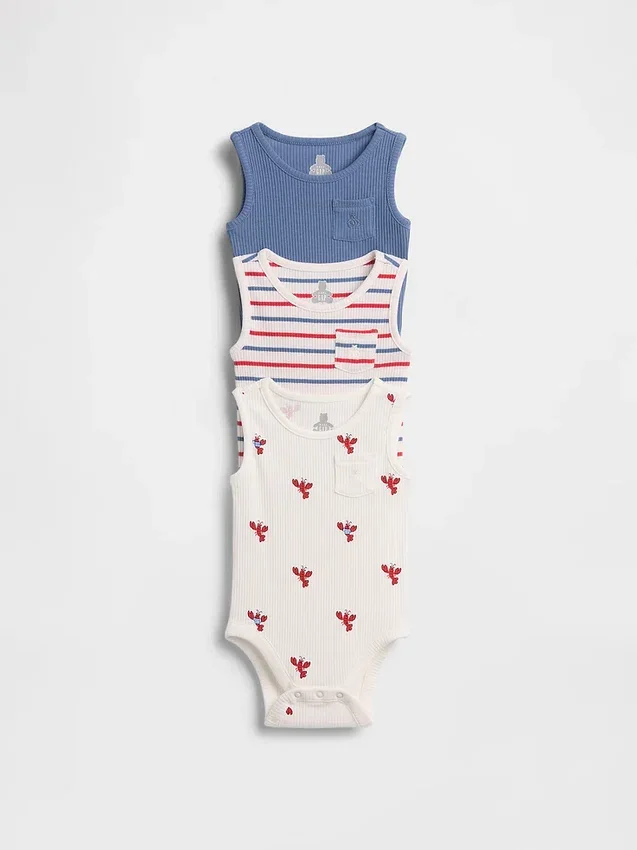 Body sin mangas con bolsillo y cuello de canalé «Baby First Favorites» (paquete de 3)