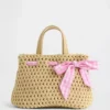 Bolso de paja con lazo de cuadros vichy para niños pequeños