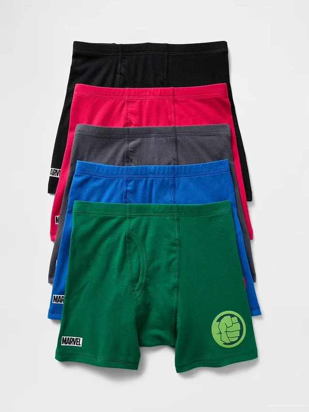 Boxers infantiles de algodón orgánico elástico con motivos de Marvel (paquete de 5)
