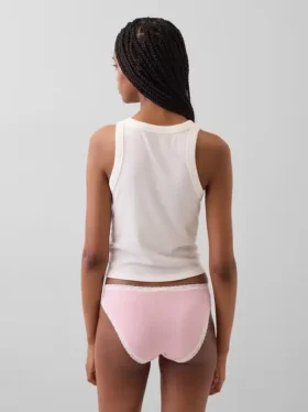 Braguitas de bikini de algodón orgánico elástico con ribete de encaje