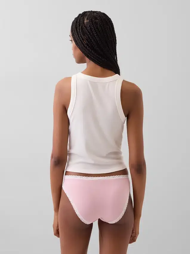 Braguitas de bikini de algodón orgánico elástico con ribete de encaje
