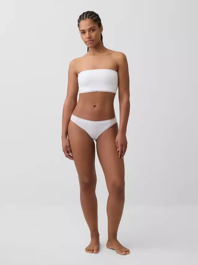 Braguitas de bikini de algodón orgánico elástico con ribete de encaje