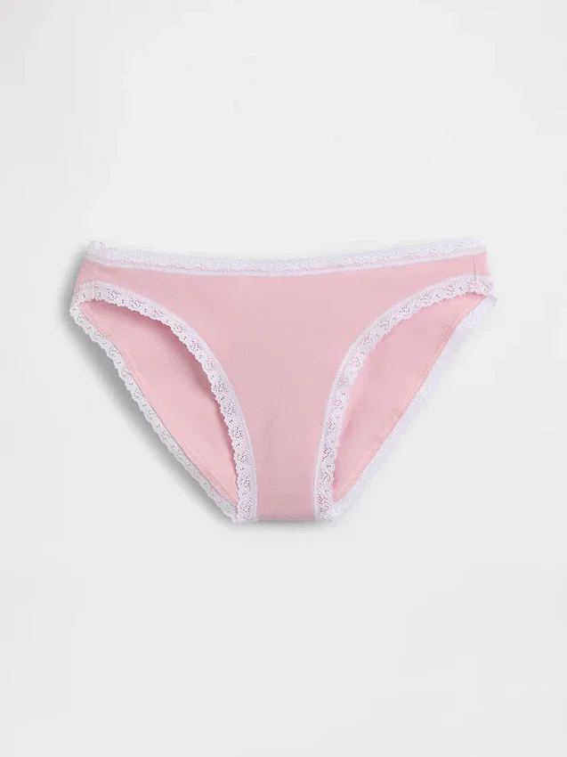 Braguitas de bikini de algodón orgánico elástico con ribete de encaje