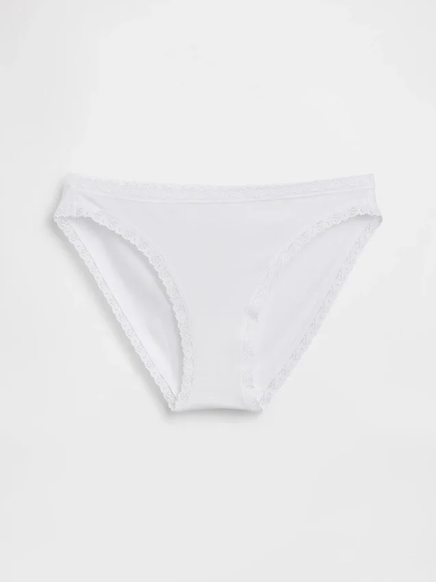 Braguitas de bikini de algodón orgánico elástico con ribete de encaje