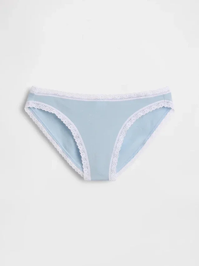 Braguitas de bikini de algodón orgánico elástico con ribete de encaje