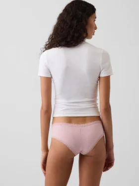 Braguitas hipster «cheeky» de algodón orgánico elástico con ribete de encaje, las más suaves