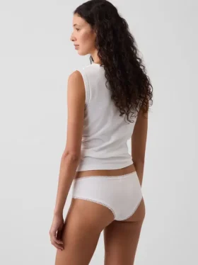 Braguitas hipster «cheeky» de algodón orgánico elástico con ribete de encaje, las más suaves