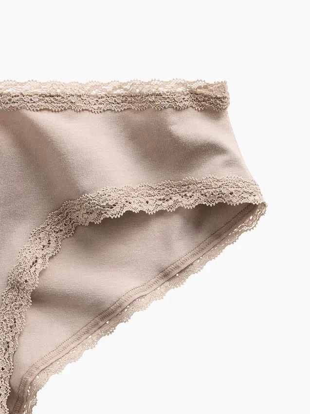 Braguitas hipster «cheeky» de algodón orgánico elástico con ribete de encaje, las más suaves