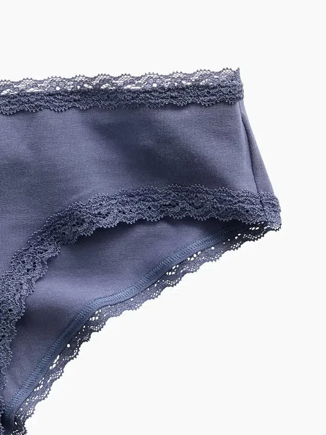 Braguitas hipster «cheeky» de algodón orgánico elástico con ribete de encaje, las más suaves