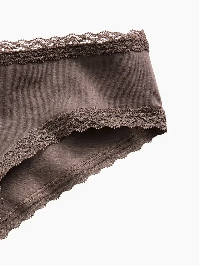 Braguitas hipster «cheeky» de algodón orgánico elástico con ribete de encaje, las más suaves