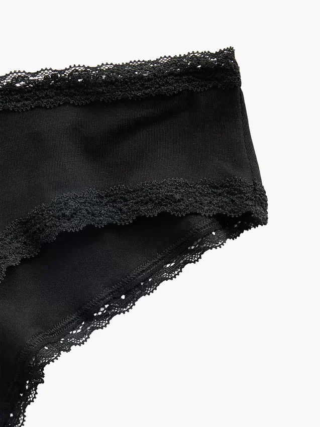 Braguitas hipster «cheeky» de algodón orgánico elástico con ribete de encaje, las más suaves