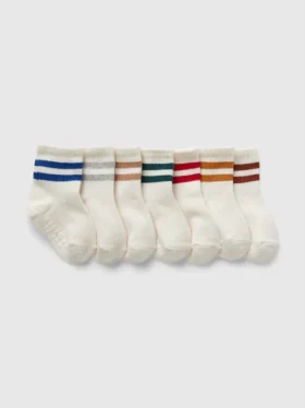 Calcetines cortos de rayas universitarias para bebés y niños (paquete de 7)