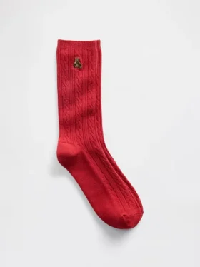 Calcetines de caña con punto trenzado y el oso Brannan
