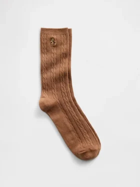 Calcetines de caña con punto trenzado y el oso Brannan