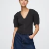 Camisa corta de vaquero con mangas acampanadas