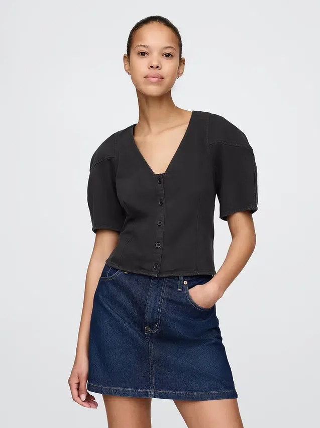 Camisa corta de vaquero con mangas acampanadas