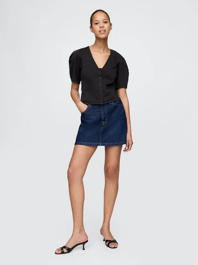 Camisa corta de vaquero con mangas acampanadas