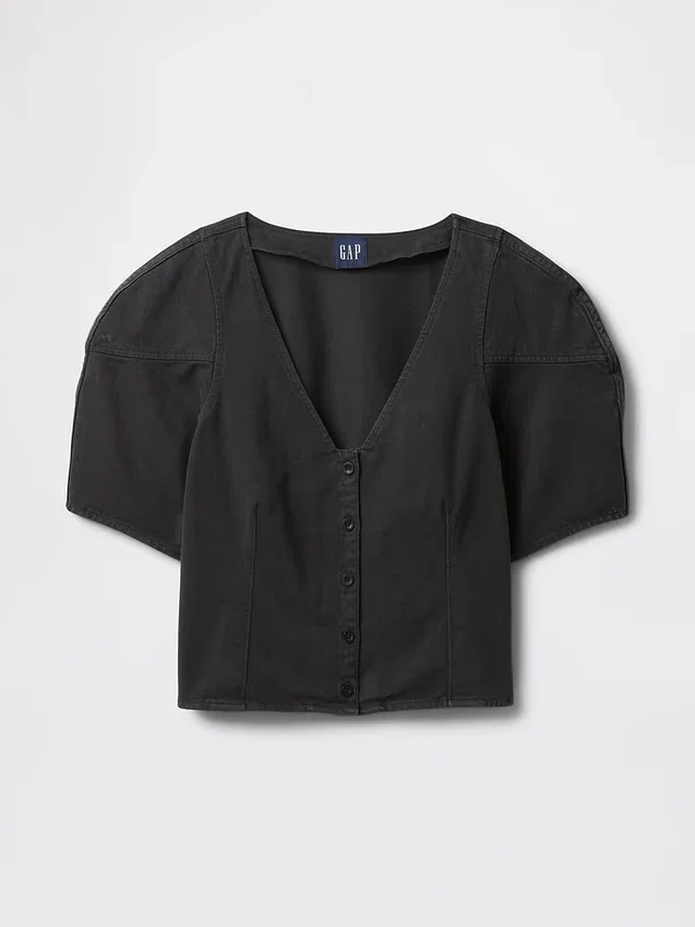 Camisa corta de vaquero con mangas acampanadas