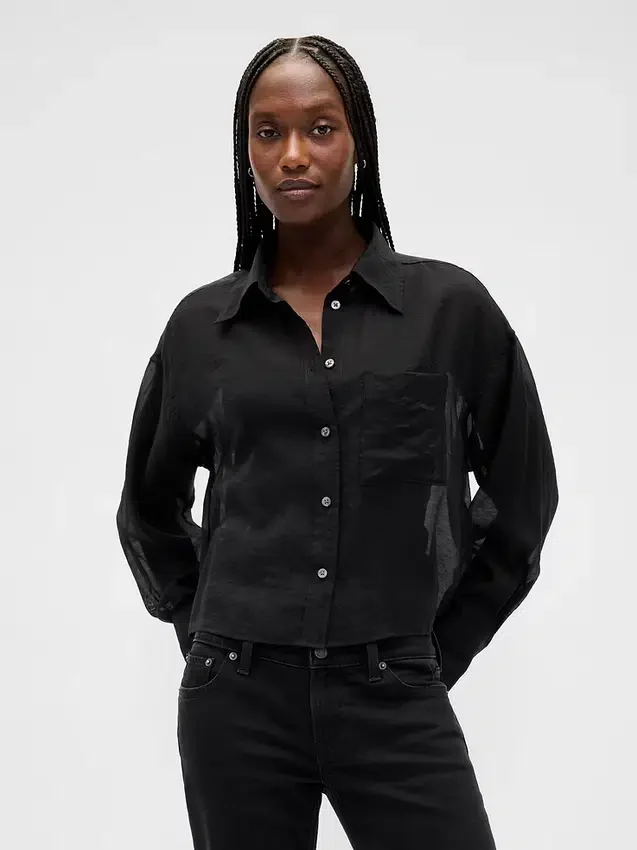 Camisa corta transparente con bajo recto