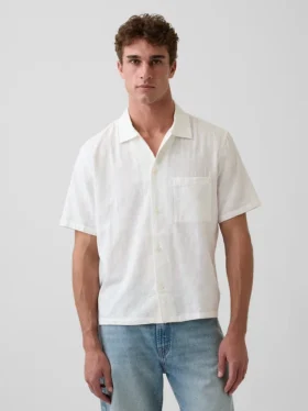 Camisa de algodón dobby con corte holgado y bajo recto