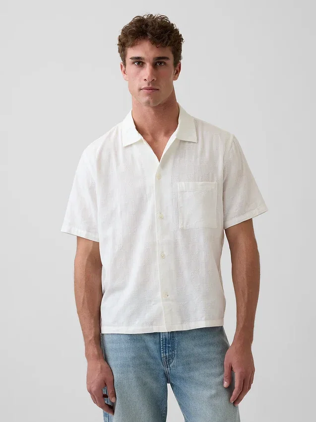 Camisa de algodón dobby con corte holgado y bajo recto