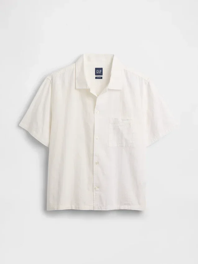 Camisa de algodón dobby con corte holgado y bajo recto