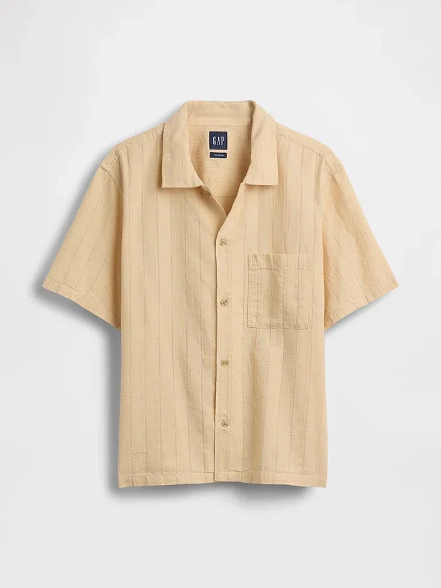 Camisa de algodón dobby con corte holgado y bajo recto